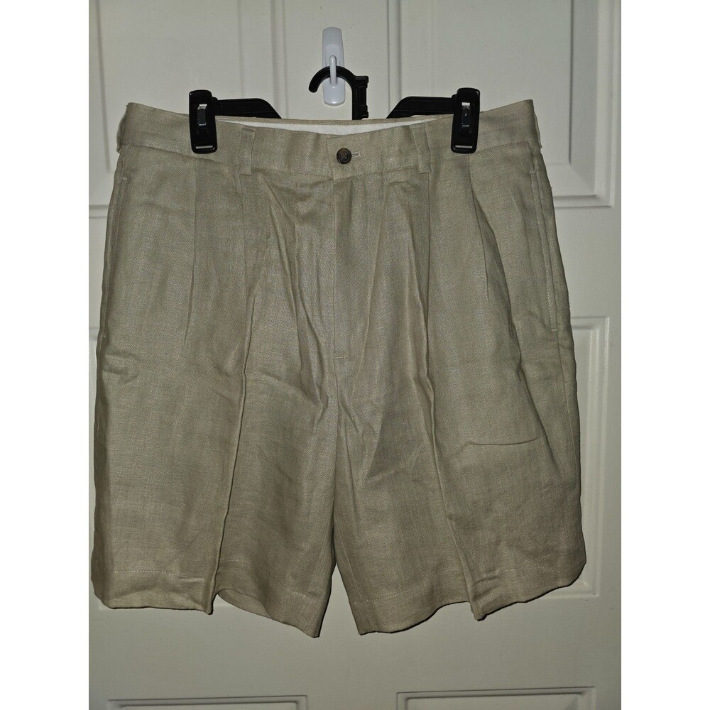Brooks Brothers Shorts 346  Pleated Linen Mens 34 Tan